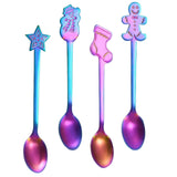 Maxbell 4x Dessert Teaspoons Christmas Metal Spoons Set for Latte Coffee Colorful