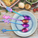 Maxbell 4x Dessert Teaspoons Christmas Metal Spoons Set for Latte Coffee Colorful