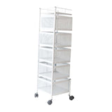 Maxbell Storage Trolley Bathroom Storage Shelves Rolling Cart Kitchen 5 Tiers and white