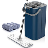 Maxbell Hands Free Flat Floor Mop and Bucket Home Floor Cleaning System for Tiles Blue