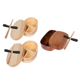 Maxbell Japanese Style Bento Box Wood Lunch Box with Chopsticks with Strap to Fix Size S