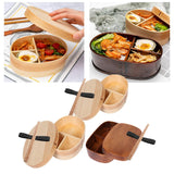 Maxbell Japanese Style Bento Box Wood Lunch Box with Chopsticks with Strap to Fix Size S