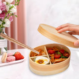 Maxbell Japanese Style Bento Box Wood Lunch Box with Chopsticks with Strap to Fix Size L