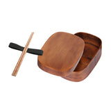 Maxbell Japanese Style Bento Box Wood Lunch Box with Chopsticks with Strap to Fix Size L Dark Brown