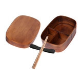 Maxbell Japanese Style Bento Box Wood Lunch Box with Chopsticks with Strap to Fix Size L Dark Brown