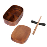 Maxbell Japanese Style Bento Box Wood Lunch Box with Chopsticks with Strap to Fix Size L Dark Brown