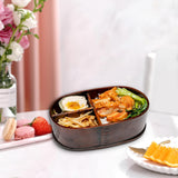 Maxbell Japanese Style Bento Box Wood Lunch Box with Chopsticks with Strap to Fix Size L Dark Brown