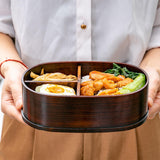 Maxbell Japanese Style Bento Box Wood Lunch Box with Chopsticks with Strap to Fix Size L Dark Brown