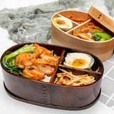 Maxbell Japanese Style Bento Box Wood Lunch Box with Chopsticks with Strap to Fix Size L Dark Brown
