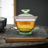 Maxbell Glass Teapot Set with Lid Large Tea Maker Kungfu Glass Tea Set for Kitchen Green