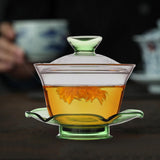 Maxbell Glass Teapot Set with Lid Large Tea Maker Kungfu Glass Tea Set for Kitchen Green