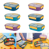 Maxbell 1800ml Bento Box Food Storage Case Multi Compartments for Picnic Camping 3 Slots Blue