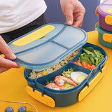 Maxbell 1800ml Bento Box Food Storage Case Multi Compartments for Picnic Camping 3 Slots Blue