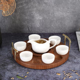 Maxbell Round Wooden Drink Carrier Tea Cup Holder Serving Tray Gift for Dad or Grad