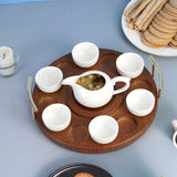 Maxbell Round Wooden Drink Carrier Tea Cup Holder Serving Tray Gift for Dad or Grad