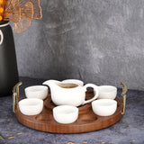 Maxbell Round Wooden Drink Carrier Tea Cup Holder Serving Tray Gift for Dad or Grad