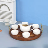 Maxbell Round Wooden Drink Carrier Tea Cup Holder Serving Tray Gift for Dad or Grad