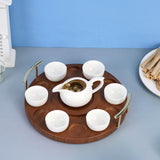 Maxbell Round Wooden Drink Carrier Tea Cup Holder Serving Tray Gift for Dad or Grad