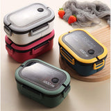 Maxbell Bento Box Lunch Container 2 Layers 3 Compartment Simple to Clean Portable Green