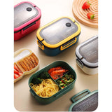 Maxbell Bento Box Lunch Container 2 Layers 3 Compartment Simple to Clean Portable Green