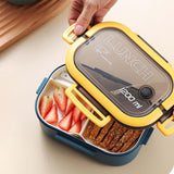 Maxbell Bento Box Lunch Container 2 Layers 3 Compartment Simple to Clean Portable Blue