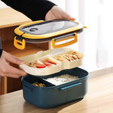 Maxbell Bento Box Lunch Container 2 Layers 3 Compartment Simple to Clean Portable Blue