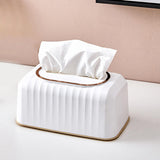 Maxbell Striped Design Tissue Box Cover Case for Living Room Durable Decorative White