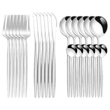 Maxbell 24Pcs Family Dinnerware Cutlery Set Flatware Set for hotel home Argent
