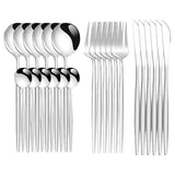 Maxbell 24Pcs Family Dinnerware Cutlery Set Flatware Set for hotel home Argent