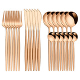 Maxbell 24Pcs Family Dinnerware Cutlery Set Flatware Set for hotel home Rose Golden