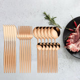 Maxbell 24Pcs Family Dinnerware Cutlery Set Flatware Set for hotel home Rose Golden