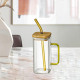 Maxbell 400ml milk Cup Drinkware Clear Square for Breakfast Tea Water Juice Yellow