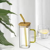 Maxbell 400ml milk Cup Drinkware Clear Square for Breakfast Tea Water Juice Yellow