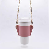Maxbell PU Leather Shoulder Cup Holder Universal for Luggage Hiking Cup Accessories Pink