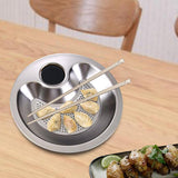 Maxbell Stainless Steel Dumpling Plate with Sauce Dish Platter Serving Plate Round 28cm