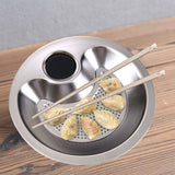Maxbell Stainless Steel Dumpling Plate with Sauce Dish Platter Serving Plate Round 30cm