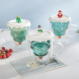 Maxbell Glass Coffee Mug Insulated Layer Sequins for Christmas Elements Kitchen Christmas Tree