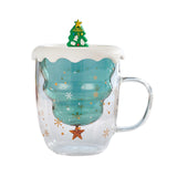 Maxbell Glass Coffee Mug Insulated Layer Sequins for Christmas Elements Kitchen Christmas Tree