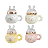 Maxbell Cute Rabbit Coffee Mugs with Lid and Handle Cartoon for Home Party Woman Man Light Yellow