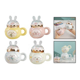 Maxbell Cute Rabbit Coffee Mugs with Lid and Handle Cartoon for Home Party Woman Man Light Yellow