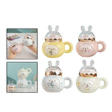 Maxbell Cute Rabbit Coffee Mugs with Lid and Handle Cartoon for Home Party Woman Man Light Yellow