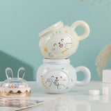 Maxbell Cute Rabbit Coffee Mugs with Lid and Handle Cartoon for Home Party Woman Man Light Yellow