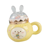 Maxbell Cute Rabbit Coffee Mugs with Lid and Handle Cartoon for Home Party Woman Man Light Yellow