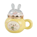 Maxbell Cute Rabbit Coffee Mugs with Lid and Handle Cartoon for Home Party Woman Man Light Yellow