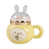 Maxbell Cute Rabbit Coffee Mugs with Lid and Handle Cartoon for Home Party Woman Man Light Yellow
