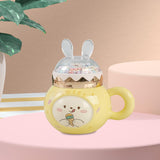 Maxbell Cute Rabbit Coffee Mugs with Lid and Handle Cartoon for Home Party Woman Man Light Yellow