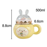 Maxbell Cute Rabbit Coffee Mugs with Lid and Handle Cartoon for Home Party Woman Man Light Yellow