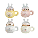 Maxbell Cute Rabbit Coffee Mugs with Lid and Handle Cartoon for Home Party Woman Man Light Yellow
