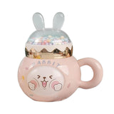 Maxbell Cute Rabbit Coffee Mugs with Lid and Handle Cartoon for Home Party Woman Man Pink