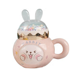 Maxbell Cute Rabbit Coffee Mugs with Lid and Handle Cartoon for Home Party Woman Man Pink